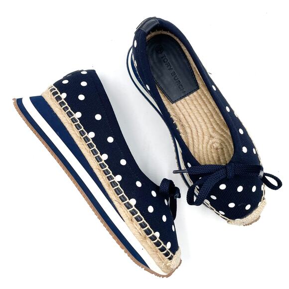 Tory Burch Daisy Sport Ballet Espadrille Sneaker Navy Blue Polka Dot Sz 5.5